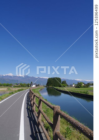 A view of the "Jikkasegi" irrigation facility in Azumino, Shinshu. An irrigation channel excavated in the Edo period that irrigated Azumino (near Nanbu Park) 125896499