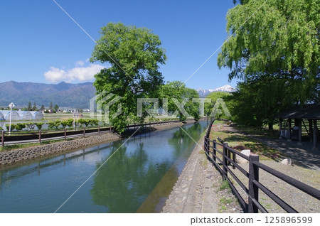 A view of the irrigation facility "Jikkasegi" in Azumino, Shinshu. An irrigation channel excavated in the Edo period that irrigated Azumino (around Nakabori area) A view of the irrigation facility "Jikkasegi" in Azumino, Shinshu. An irrigation channel excavated in the Edo period that irrigated Azumino (around Nakabori area) 125896599