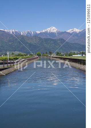 A view of the irrigation facility "Jikkasegi" in Azumino, Shinshu. An irrigation channel excavated in the Edo period that irrigated Azumino (around Nakabori area) A view of the irrigation facility "Jikkasegi" in Azumino, Shinshu. An irrigation channel excavated in the Edo period that irrigated Azumino (around Nakabori area) 125896611