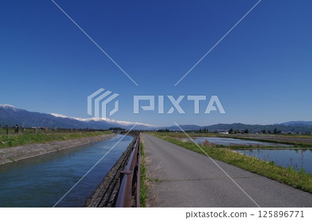 A view of the "Jikkasegi" irrigation facility in Azumino, Shinshu. An irrigation channel excavated in the Edo period that irrigated Azumino (Hotaka Kashiwara area) A view of the "Jikkasegi" irrigation facility in Azumino, Shinshu. An irrigation channel excavated in the Edo period that irrigated Azumino (Hotaka Kashiwara area) 125896771