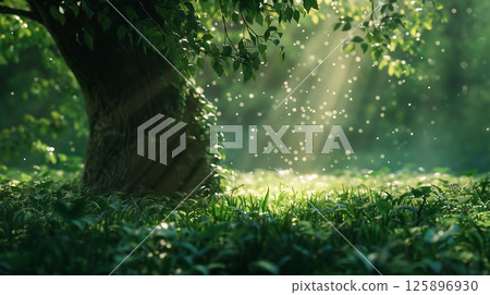 A fantastic forest landscape bathed in the morning sun 125896930