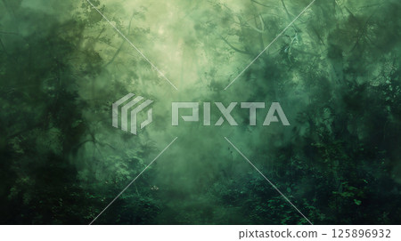 A background image of a fantastic, misty, deep green forest 125896932