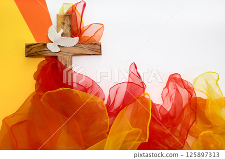 Pentecost Sunday. Pentecost background with flying dove 125897313