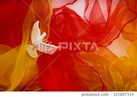 Pentecost Sunday. Pentecost background with flying dove 125897314
