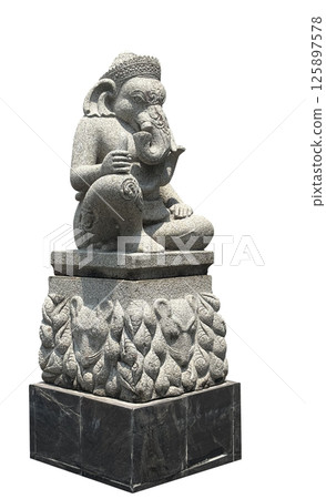Isolated stone sculpture of Ganesha for garden decoration on white background. Isolated stone sculpture of Ganesha for garden decoration on white background. 125897578