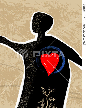 Black figure with red heart Black figure with red heart 125898084