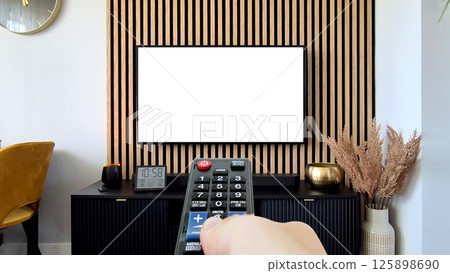 Blank TV screen in modern living room Blank TV screen in modern living room 125898690