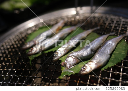 Grilled shishamo fish and Japanese sake. Grilled shishamo fish and Japanese sake. 125899083