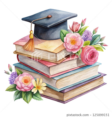 Graduation Day Elements Minimal White Background Graduation Day Elements Minimal White Background 125899151
