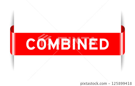 Red color inserted label banner with word combined on white background 125899418