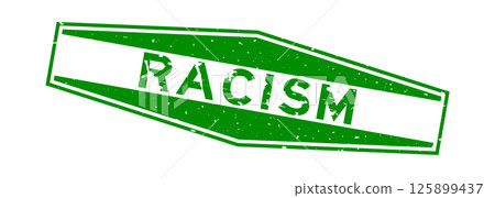 Grunge green racism word hexagon rubber seal stamp on white background 125899437