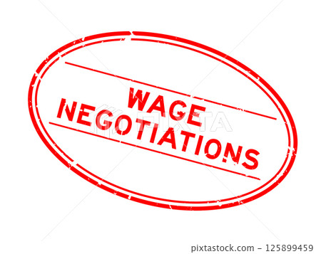 Grunge red wage negotiations word oval rubber seal stamp on white background Grunge red wage negotiations word oval rubber seal stamp on white background 125899459