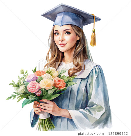 Students wearing graduation caps watercolor white Background Students wearing graduation caps watercolor white Background 125899522