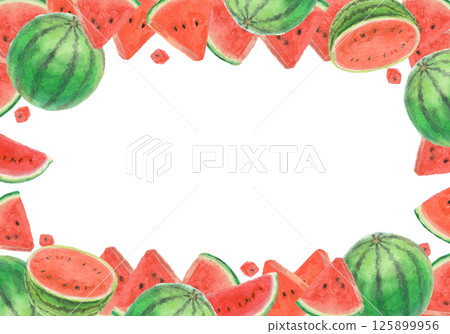 西瓜背景水彩插圖 125899956
