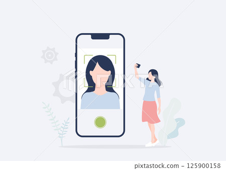 Young woman taking a picture of herself with a smartphone camera 125900158