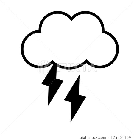 天氣陰天和雷電圖示單色 天氣陰天和雷電圖示單色 125901109