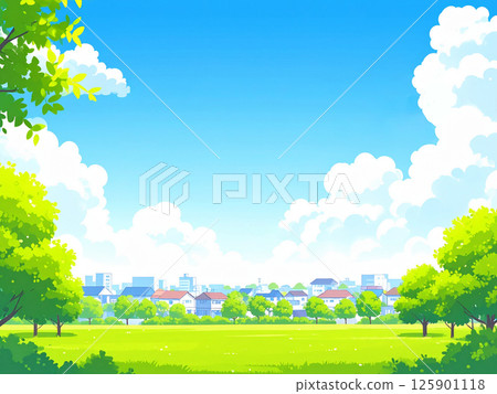 新鮮的綠植和街景 新鮮的綠植和街景 125901118