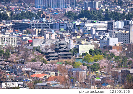 View of Matsumoto Castle and the cityscape of Matsumoto from Matsumoto Castle Park, Nagano Prefecture View of Matsumoto Castle and the cityscape of Matsumoto from Matsumoto Castle Park, Nagano Prefecture 125901196