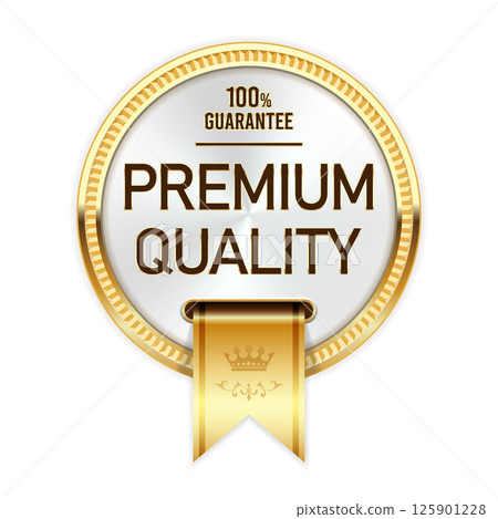 Premium quality medal with gold ribbon, best special series badge or insignia, particular premium product, vector 125901228