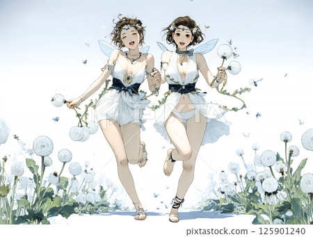 Illustration material of a smiling dandelion fairy who is happy about spring 125901240