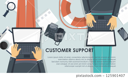 Live support banner. Business customer care service concept. Icon for contact us, support, help, phone call and website click. Flat vector illustration. 125901407