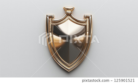 A simple golden crest shape on a plain white background 125901521