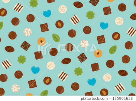 Illustration of a pattern of sweets on a light blue background 125901638