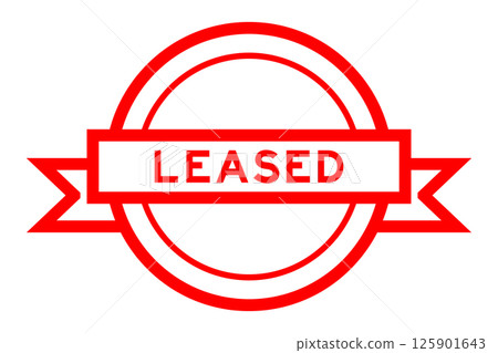 Vintage red color round label banner with word leased on white background 125901643