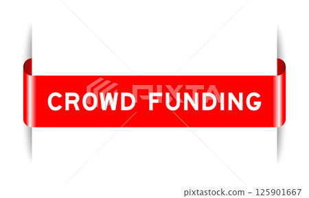 Red color inserted label banner with word crowd funding on white background 125901667