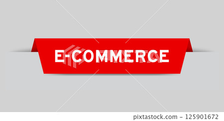 Red color inserted label with word e-commerce on gray background 125901672