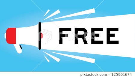 Color megaphone icon with word free in white banner on blue background 125901674
