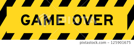 Yellow and black color with line striped label banner with word game over Yellow and black color with line striped label banner with word game over 125901675