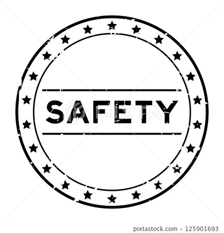 Grunge black safety word round rubber seal stamp on white background 125901693