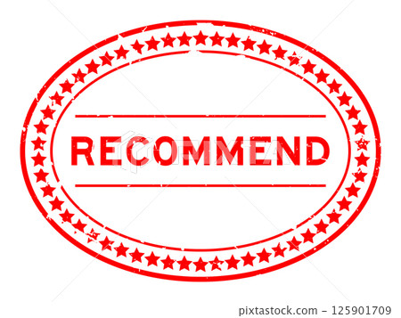 Grunge red recommend word oval seal stamp on white background 125901709