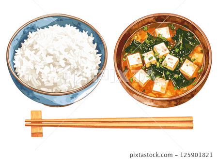白飯、味噌湯、筷子水彩插畫集AI生成 白飯、味噌湯、筷子水彩插畫集AI生成 125901821