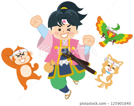 桃太郎和他的朋友們在跳躍 125901840