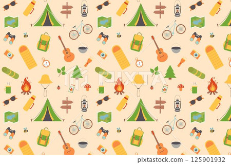 Kids Summer Camp. Vector Seamless Repeating Pattern. 125901932