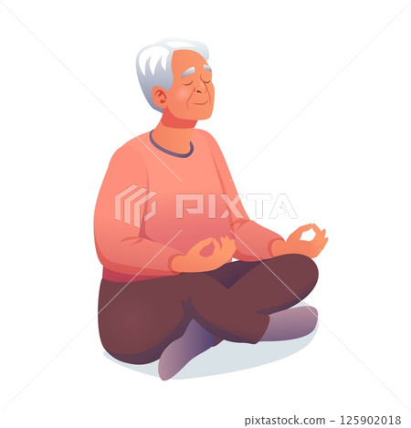 Senior man meditating in lotus pose with eyes closed and peaceful expression elderly male sitting cross legged practicing mindfulness and relaxation isolated on white background Senior man meditating in lotus pose with eyes closed and peaceful expression elderly male sitting cross legged practicing mindfulness and relaxation isolated on white background 125902018