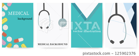 Medical background vector set. Stethoscope, pills, doctor uniforms. Healthcare vertical banner templates. Medical background vector set. Stethoscope, pills, doctor uniforms. Healthcare vertical banner templates. 125902376