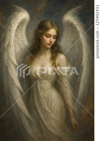 Female angel in a beautiful white dress 125902431
