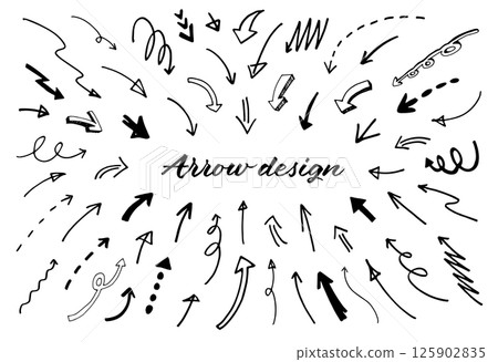 Hand drawn arrows set. Various types of cursors. Vector illustration. 125902835