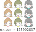 Simple and cute girl facial expression set 125902837