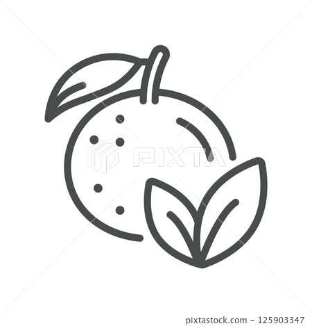 Vector Orange with Leaf Icon. Simple Line Illustration of a Whole Orange with Leaves, Representing Sustainable Citrus Farming and Eco Friendly Natural Nutrition. Vector Orange with Leaf Icon. Simple Line Illustration of a Whole Orange with Leaves, Representing Sustainable Citrus Farming and Eco Friendly Natural Nutrition. 125903347