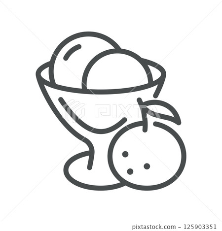 Orange Ice Cream Icon. Simple Line Illustration of a Citrus Dessert Cup, Representing Refreshing Sorbet and Vitamin Rich Frozen Treat. 125903351