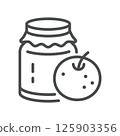 Orange Jam Icon. Simple Line Illustration of Citrus Marmalade Jar with Whole Fruit, Representing Sweet Citrus Spread, Homemade Orange Dessert, and Natural Preservation. 125903356