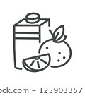 Orange Juice Carton Icon. Simple Line Illustration of Packaged Citrus Beverage in Box with Cap, Representing Healthy Vitamin Drink and Convenient Takeaway Refreshment. 125903357