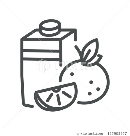 Orange Juice Carton Icon. Simple Line Illustration of Packaged Citrus Beverage in Box with Cap, Representing Healthy Vitamin Drink and Convenient Takeaway Refreshment. Orange Juice Carton Icon. Simple Line Illustration of Packaged Citrus Beverage in Box with Cap, Representing Healthy Vitamin Drink and Convenient Takeaway Refreshment. 125903357