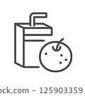 Orange Juice Carton Icon. Simple Line Illustration of Packaged Citrus Beverage with Straw, Representing Healthy Vitamin C Drink and Convenient Takeaway Refreshment. 125903359
