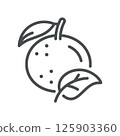 Whole Orange Icon. Simple Line Illustration of a Fresh Citrus with Leaf, Representing Vitamin C, Healthy Nutrition, and Natural Harvest. 125903360