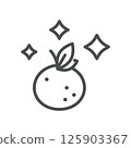 Shiny Orange Icon. Simple Line Illustration of Sparkling Citrus with Leaf, Representing Bright Freshness, Clean Produce, and Premium Quality. 125903367